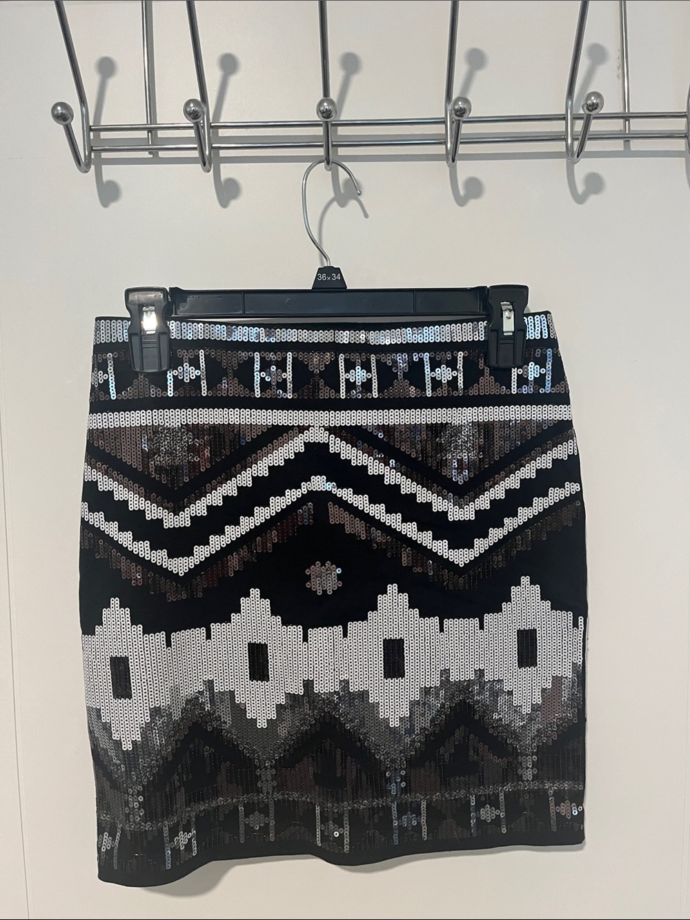 Express Black Multicolor Aztec Southwestern Sequin Mini Skirt
